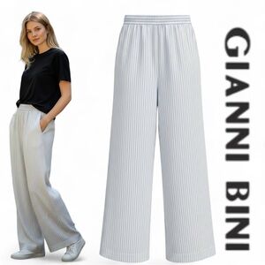 Gianni Bini Pants Women Blue Stripe Lightweight Cotton Size 10 Wide Leg NWT